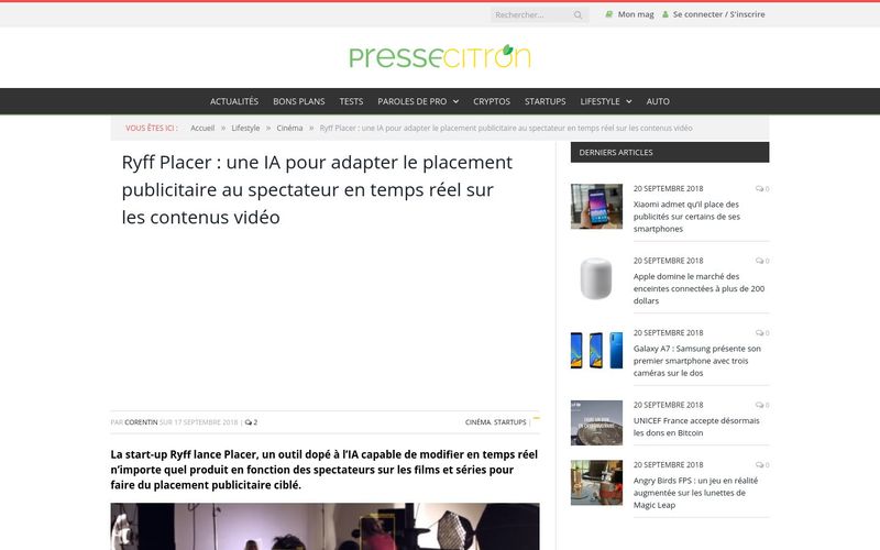 Presse citron : une IA pour adapter le placement publicitaire au spectateur en temps réel sur les contenus vidéo